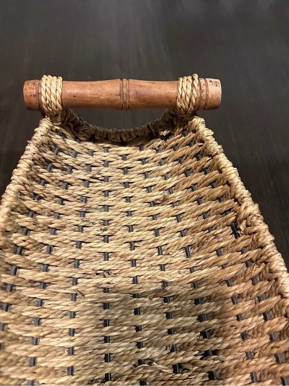 Vintage BURLINGTON BASKET CO Woven Gondola Boat Tray Wood Handles